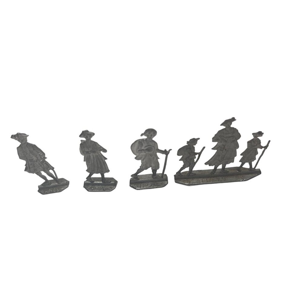 Set Of 10 Vintage Pewter Miniature Figurines With Colonial Theme 61d